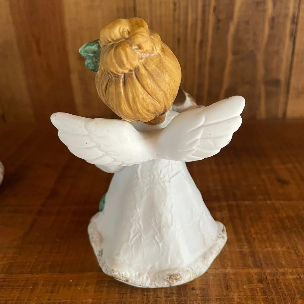 Homco Vintage Lot of 3 Christmas Angels w/ InstrumentsCeramic #5252 Holly Berry